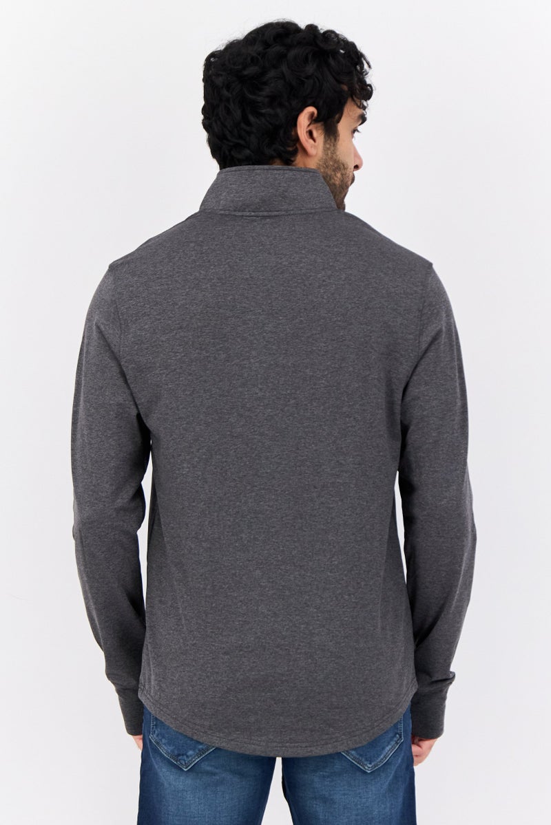 MOTION سويت شيرت رجالي بأكمام طويلة وياقة مرتفعة، رمادي فحمي - Image 2